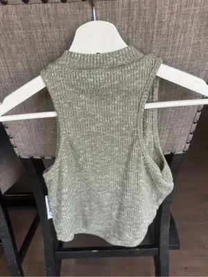 Gymshark Sleeveless Knit Drawstring Crop Tank Top - Olive Green thumbnail 4