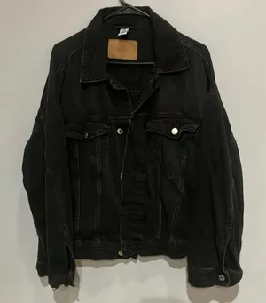 H&M divided denim Black Button Closure Jean Jacket Medium oversized #500 thumbnail 1