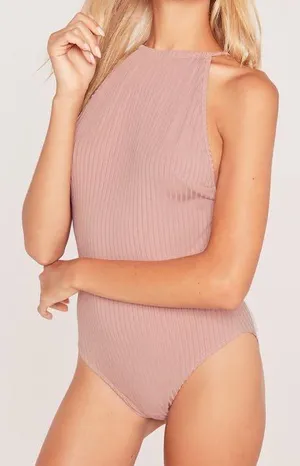 Missguided | Blush Pink Ribbed Bodysuit thumbnail 2