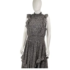 Lulus Evalina Black Floral Midi Dress XL Mock Neck Smocked‎ Waist Fairy Goth thumbnail 2