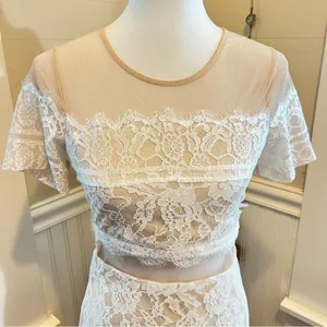 White Lace Mini Dress Mesh Illusion Sheer Small thumbnail 9