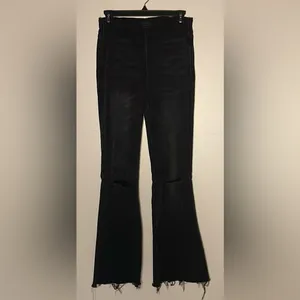 RISEN- Flare High Waist Black Pull On Distressed Vintage Look Raw Hem Jeans- S thumbnail 2