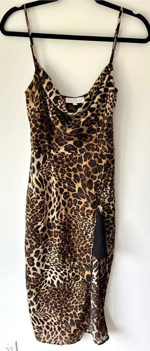 Meshki Leopard Cheetah Print Midi Slip Dress Cowl Neck Party Event Cocktail thumbnail 1
