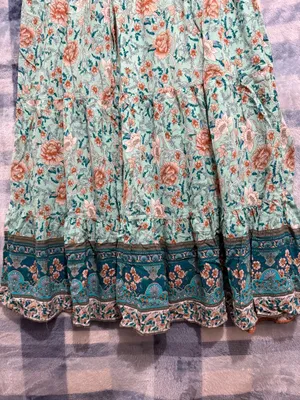 Women's Light Green Floral Print Boho Tiered Maxi Skirt with Smocked Waist thumbnail 3