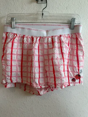 Life is Good pink-and-white checked short pajama set embroidered strawberry thumbnail 3
