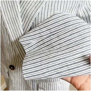 Zara Women’s Striped Linen Blend Boyfriend Blazer Size Medium Two Button Blue thumbnail 13