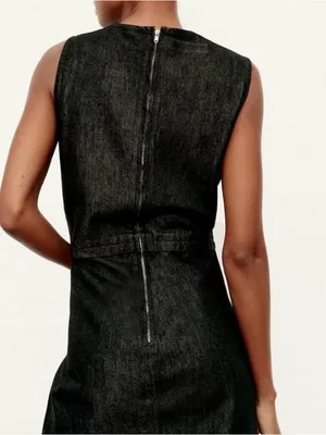 Zara Side Cut Out Black Denim Dress Size S NWT thumbnail 3