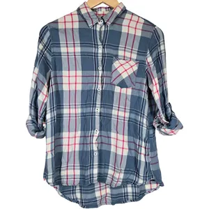Woolrich Plaid‎ Button Down Shirt Womens M Blue Pink Long Sleeve Rayon thumbnail 3