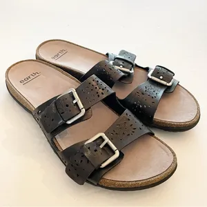 Earth Size 10 Black Sand‎ Antigua Perforated Buckle Slide Sandal Shoes thumbnail 3