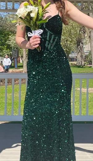 Crystal Doll Dark Green Corset Prom Dress thumbnail 1