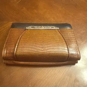 Brighton wallet Vintage Black Leather Brown faux reptile Clutch check thumbnail 3