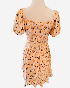 Altar’d State Chiffon Lemon Print Mini Dress Peach Pink S Lightweight thumbnail 4