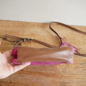 Tignanello Pink Leather Crossbody‎ Bag Organizer Purse Brown Trim Tassel Casual thumbnail 8