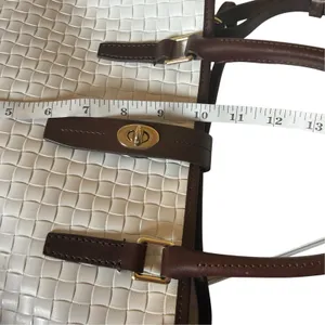 DOONEY & BOURKE Woven Leather Embossed Satchel Bag White Brown Trim Quiet Luxury thumbnail 12