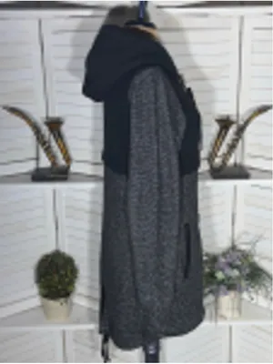 Rip Curl Penny fleece long jacket black gray toggle buttons hooded whimsigoth L thumbnail 7