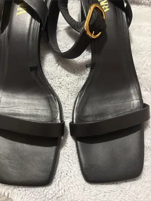 EUC Zara Black Square-Toe Ankle-Strap Heels with Block Heel Size 40 thumbnail 6