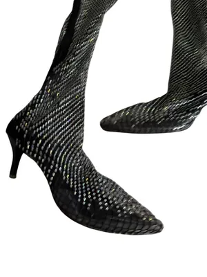 BLACK Mesh Rhinestone Pull On Boots Size JPN 24.5 / US 8.5 thumbnail 9