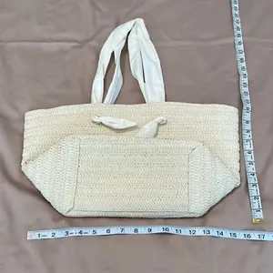Dezine news inc NWOT straw tote bag with fabric handles 1 small spot on 1 handle thumbnail 5