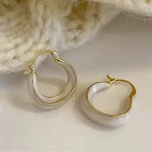 Elegant Gold and White Hoop Earrings thumbnail 1