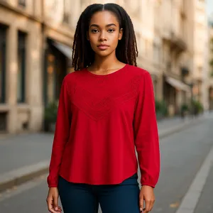 Forever‎ 21 Womens Blouse Size Small Red 80s Mom Lace Neckline Long Sleeves thumbnail 2