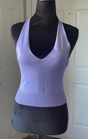NEW! Body By Michelle Ribbed Tie Neck Halter Top  thumbnail 1