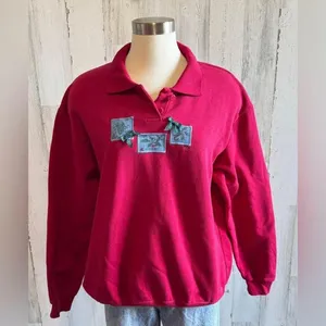 Vintage Pullover Sweatshirt Large Winterberry Holly whimsical unique Christmas‎ thumbnail 7