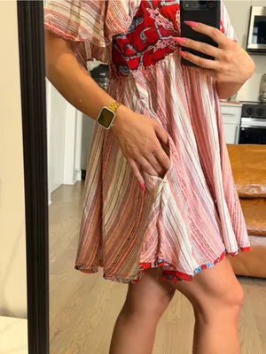 Free People Under The Sun Tunic Dress Floral Striped Red Rome thumbnail 9