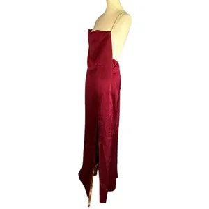 NBD Red Satin Maxi Slip Dress MEDIUM Gown Cowl Backless Slit Formal $258 NEW thumbnail 6