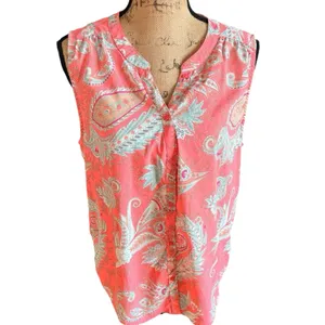 American Eagle Outfitters Coral Teal Paisley Sleeveless Blouse L thumbnail 2