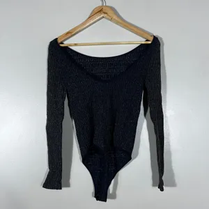 Free People Intimately Ribbed Metallic Bodysuit Navy Gold Sparkle Size XS/S thumbnail 4