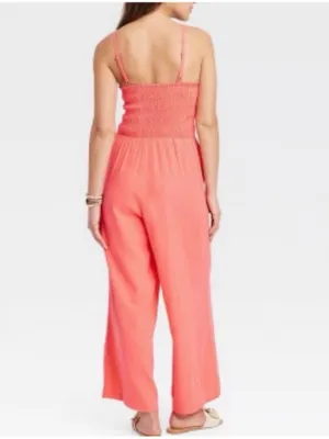 Universal Threads Linen Jumpsuit Size Large Coral Wide Leg thumbnail 2