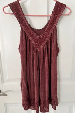 Lapogee Womens 2X Burgundy Crinkle Sequin Embroidered Boho Tunic‎ Tank Top thumbnail 1