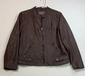 Sebby Collection Elegant Brown Faux Leather Jacket thumbnail 1