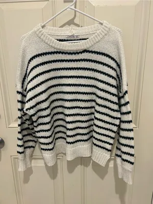 Pink Clover Cream & Black Striped Scoopneck Sweater thumbnail 3