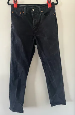 Levi's Black Wedgie Straight High Rise Jeans 30 Button Fly 90s Model Off Duty thumbnail 1