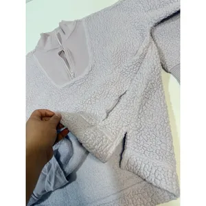 Aerie Dream Sherpa Quarter Zip Pullover Sweatshirt Womens Sz Small Lavender thumbnail 12