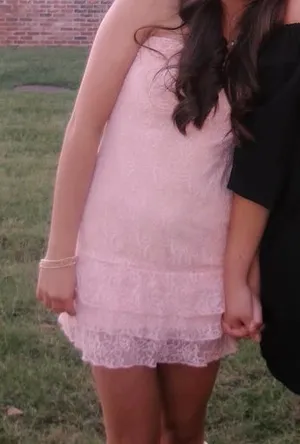 Pink lace mini dress thumbnail 1