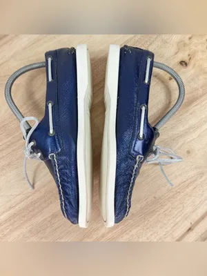 Sperry Top Sider Leather Boat Shoe Metallic Navy Blue Women Size 8 Slip On thumbnail 5