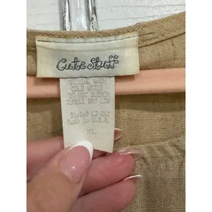 Vintage 90s Coastal‎ Linen Seashell Maxi Dress Tan thumbnail 5