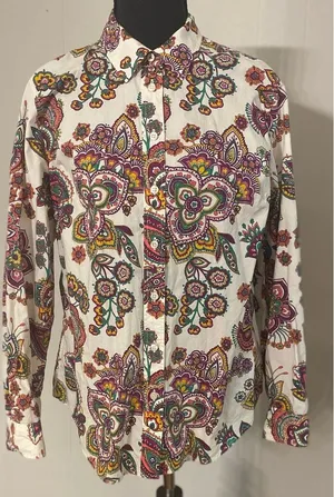 Talbots Petite MP Floral Paisley Button‎ Down Shirt 100% Cotton Western Boho thumbnail 1