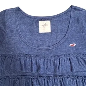 Hollister Y2K women's juniors L blue ruffle tier short sleeve‎ babydoll top VTG thumbnail 4