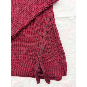 Jessica Simpson Womens Large Burgundy Marled Cowl Neck Side Lace Up Knit Sweater thumbnail 5