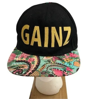 Gainz Snapback Hat Flat Front Vibrant Floral Brim Black Pink Gold Streetwear thumbnail 2