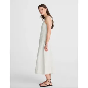 Madewell Denim Scoopneck Midi Dress Pure White Wash A Line Minimalist Small NWT thumbnail 3