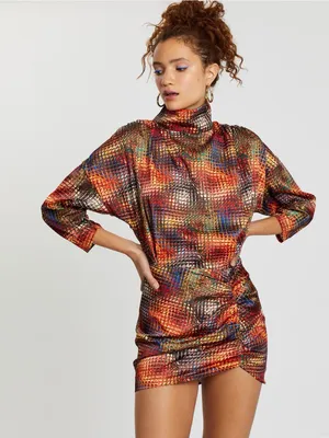 NWT WNTRMSE Kenzie Disco Print Mini Dress Open Back Mock Neck, US‎ 6 ($245) thumbnail 1