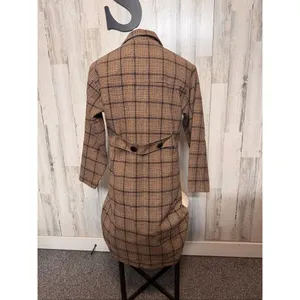 Tanning Plaid Blazer Coat Size Small Double Breasted Wool Blend Longline Jacket thumbnail 5