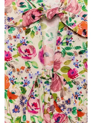 Zara Floral Tie-Front Puff Sleeve Top - Pink, Orange, Green thumbnail 4