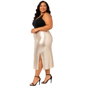 Time and Tru Womens Skirt Sz XXL Champagne Stone Sequin Midi Side Slit Glam thumbnail 3