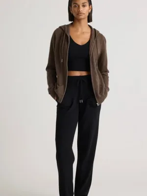 Qunice Mongolian Cashmere Full-Zip Hoodie in Brown Size Medium $119 thumbnail 2