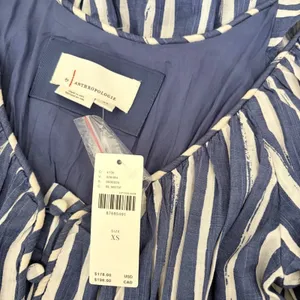 NWT!! By ANTHROPOLOGIE Long Sleeve Sweetheart Midi Dress Blue White Striped XS thumbnail 12